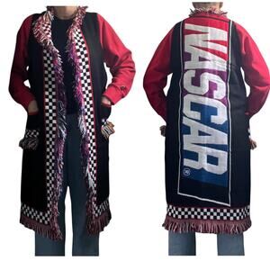 Nascar tapestry cardigan, upcycled woven jacket w fleece sleeves One Size